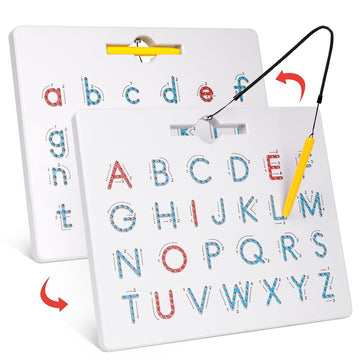 Gamenote Double Sided Magnetic Letter Board - 2 In 1 Alphabet Magnets Tracing Board For Toddlers Abc Letters Uppercase & Lowercase Practicing
