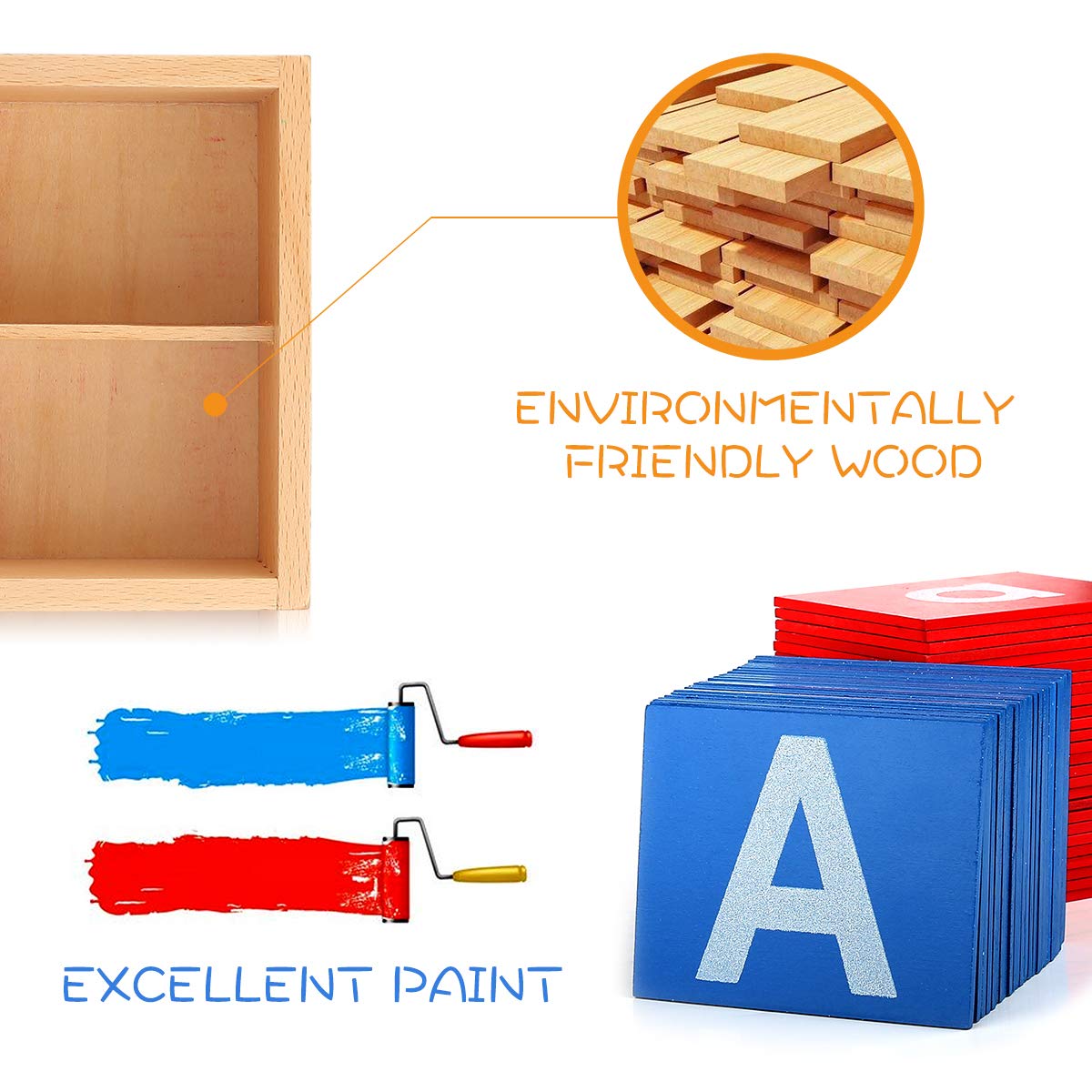 Yhzan Montessori Sandpaper Letters Toys For Toddlers Small & Capital 2Pc Wooden Box Set Early Childhood Education Material