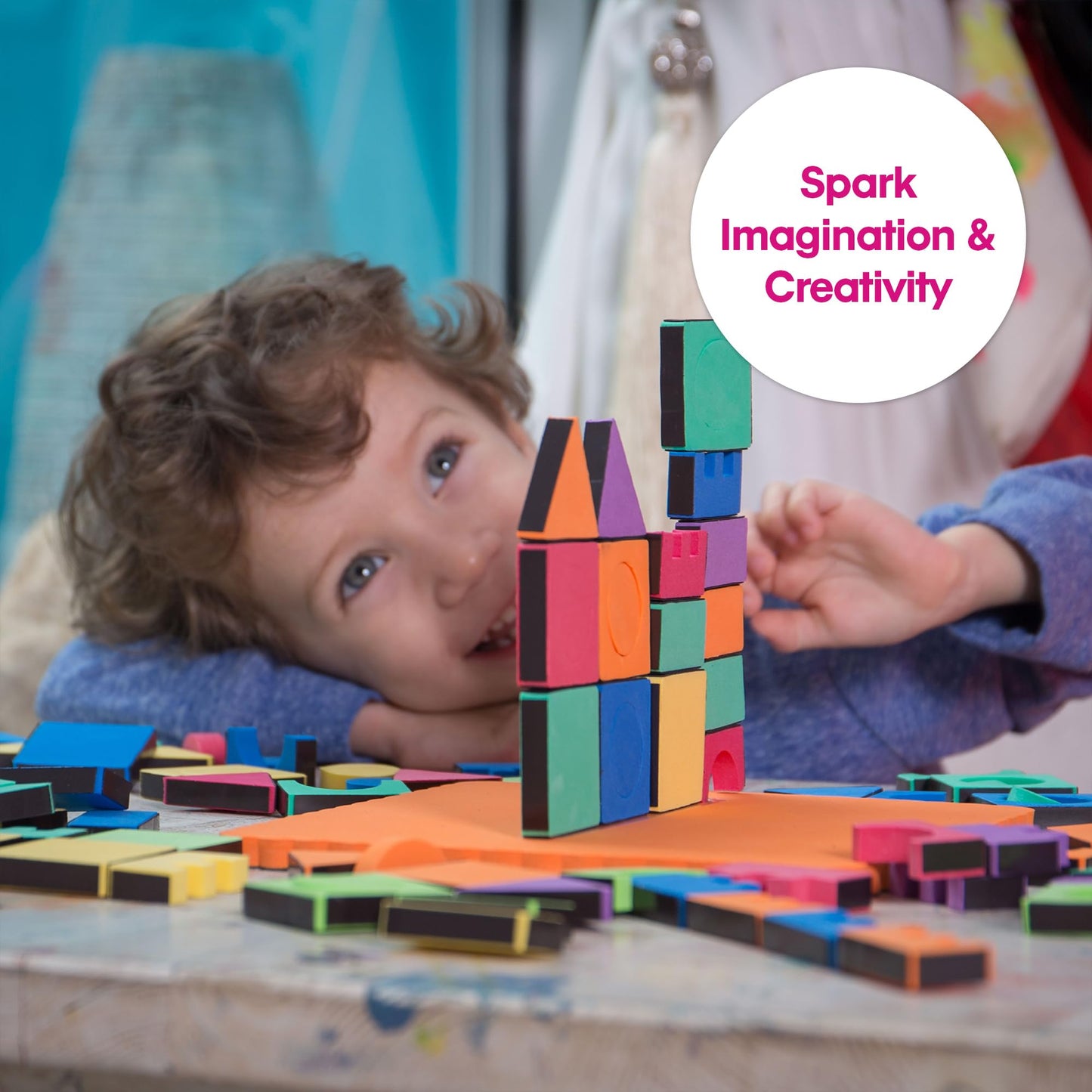 Edushape Magic Shapes Magnetic Foam Building Blocks, 54 Piece