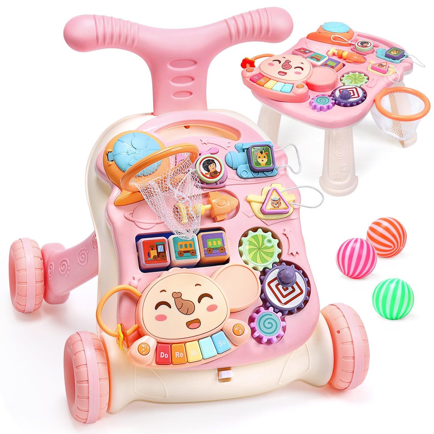 Cute Stone Baby Walker For Girls, 2 In 1 Sit To Stand Learning Walker And Activity Center, Learning To Walk, Early Push Walking Toys For Toddler Infant