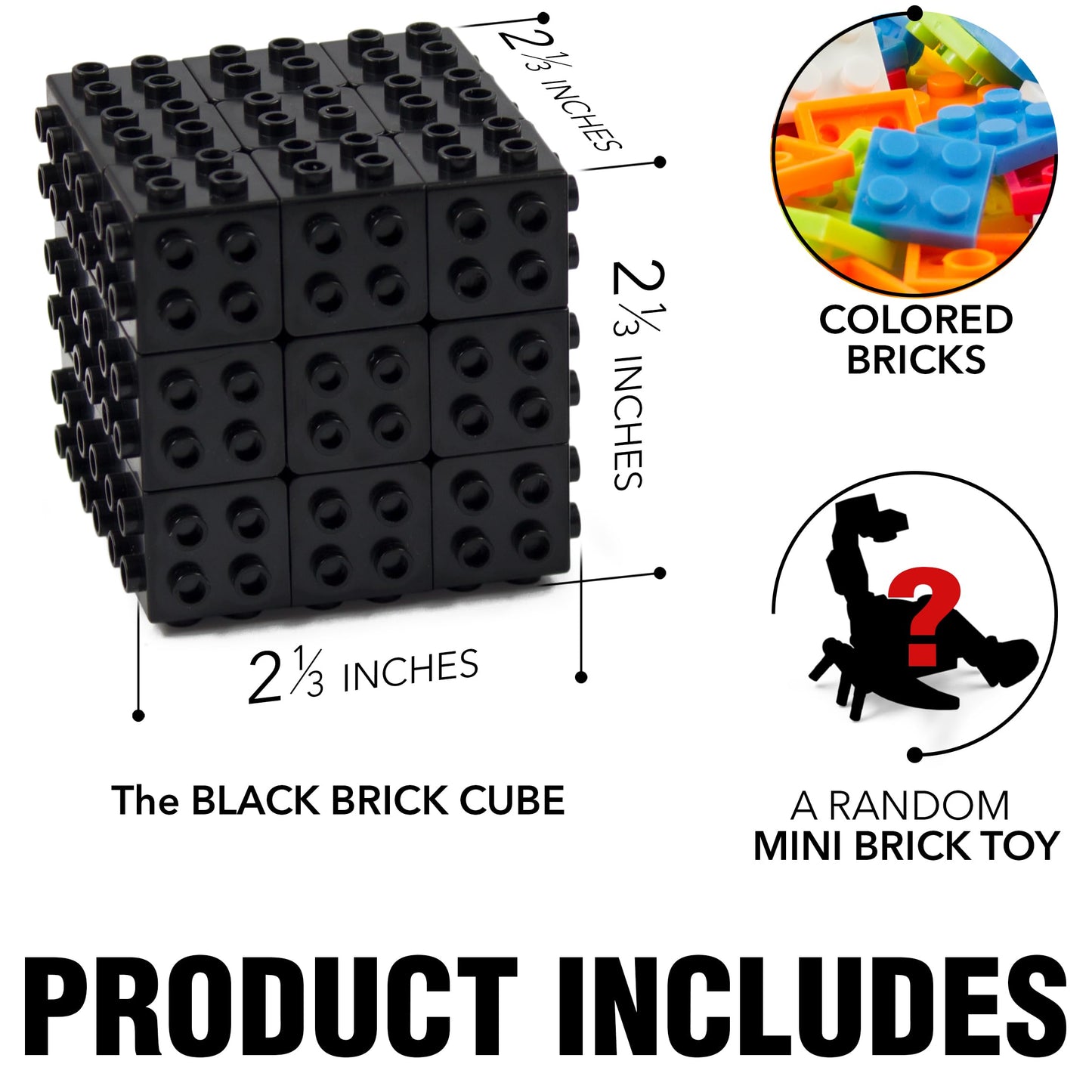 TOYAMBA Brick Cube Building Blocks Set - Mini Toy Included, Educational, Black Plastic, Compatible with Lego
