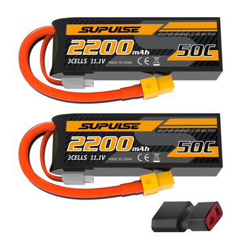 SUPULSE 11.1V 3S Lipo Battery 50C 2200mAh Soft Case Battery with T Plug and XT60 Plug for RC Airplane Helicopter RC Boat RC Car