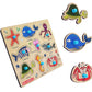 GREST Mini Wooden Sea Animals Puzzle with Knobs, Educational and Learning Game for Kids