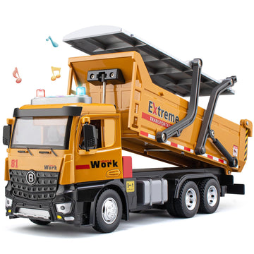 TAKGUD Dump Truck for Boys Age 4-7, 12'' Big Plastic Toy Dump Truck with Sounds & Lights, Construction Vehicle Toys with Movable