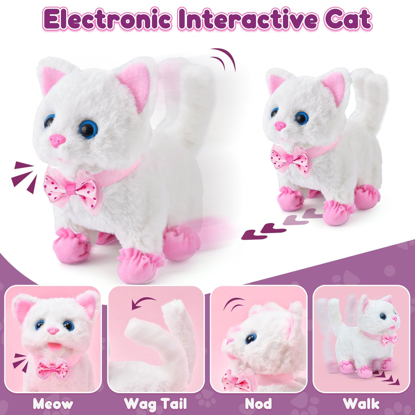 G.C Cat Toys For Kids Girls, Electronic Interactive Stuffed Cat Walk Meow And Wag Tail With Stroller Pet Care Accessories Toys P