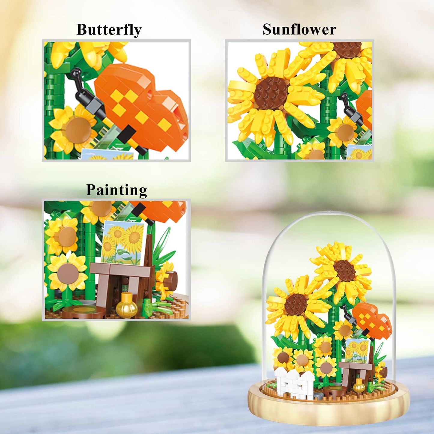 Oltlyunh Flowers Bouquet Building Blocks Set,Mini Bricks Artificial Flower Set,Diy Sunflower Botanical Collection,Bonsai Tree Fr