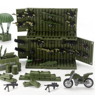 Jungle Green Army Accessories Kit 325 Pcs Military  Pack Gear E.O.D Suit NVD Helmet Shipping Container protective coveringy Building Block Toy for Soldiers Compatible with Major Brands