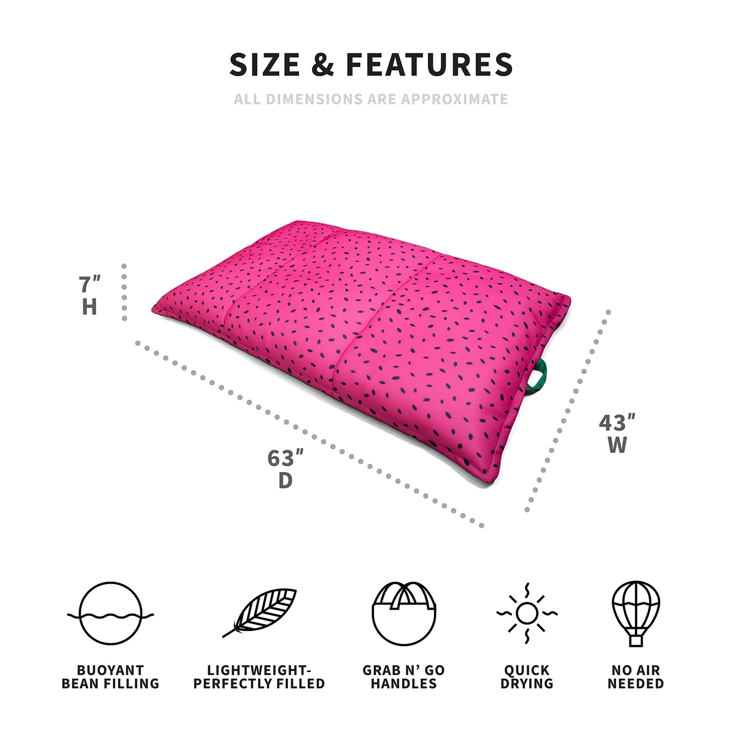 Big Joe Lagoon Lounger No Inflation Needed Pool Float, Summer Melon Double Sided Mesh, Quick Draining Fabric, 5 Feet Giant