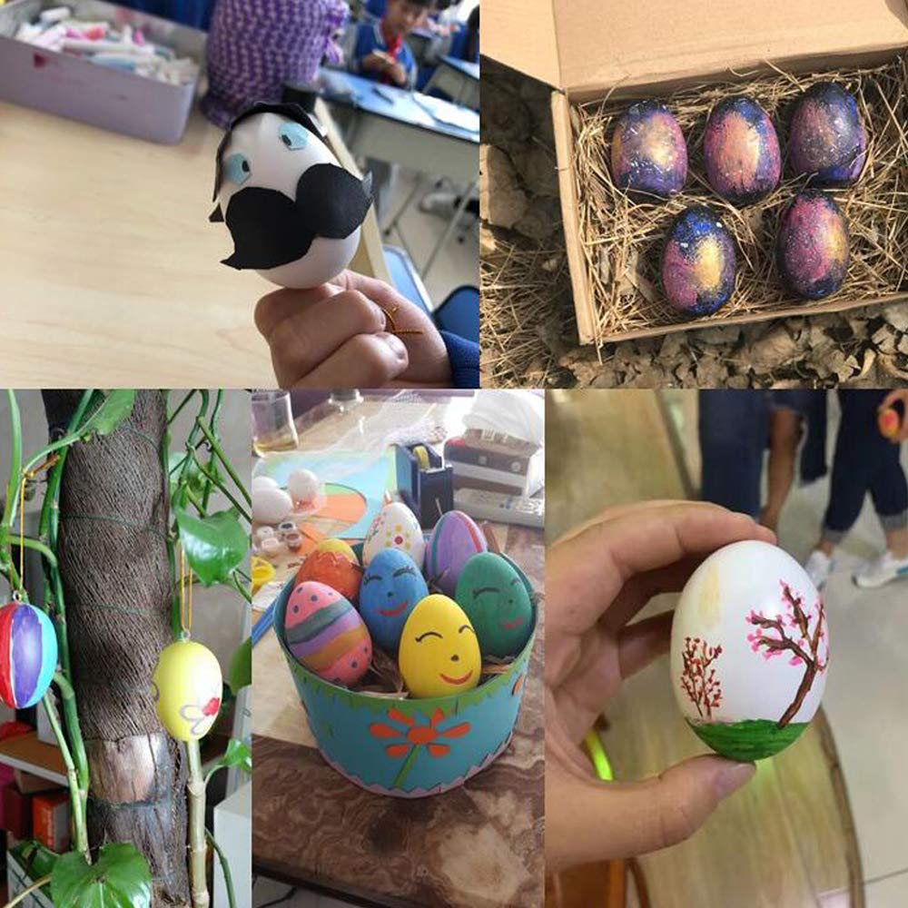 HOKPA Wood Eggs with Wooden Egg Cup Holders, Unpainted Craft Eggs, 6 Cups and Smooth Eggs in a Pack, Display DIY Easter Hallowee