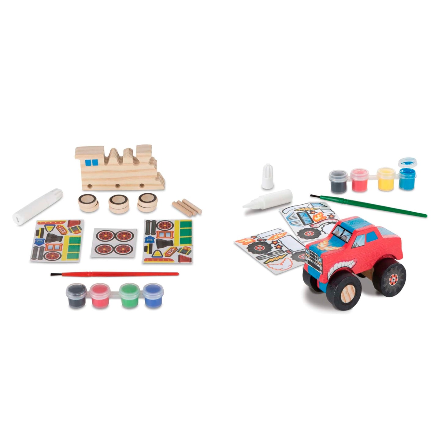 Melissa & Doug Created by Me! Paint & Decorate Your Own Wooden Vehicles Craft Kit For Kids 2 Pack - Monster Truck, Train