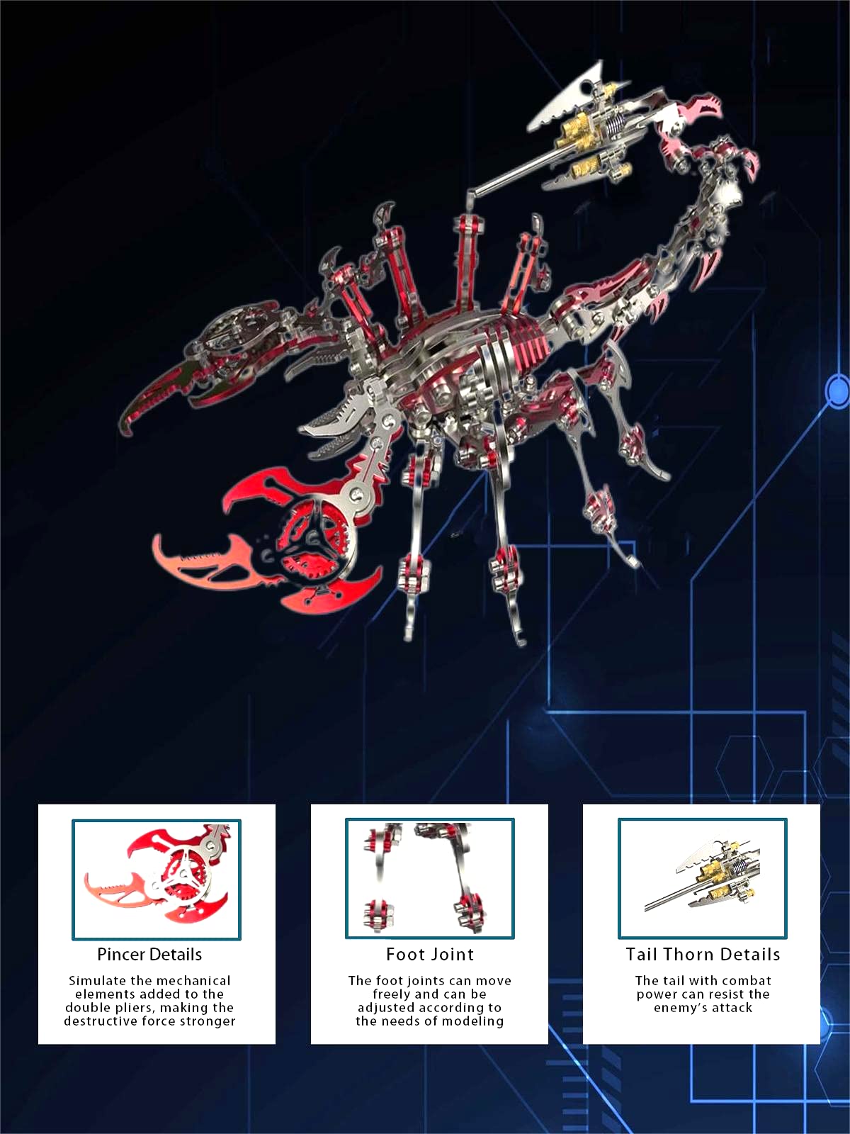 3D Metal Model Kits, Mechanical Scorpion King Red 3D Metal Puzzle,Steel Warcraft Collection DIY Animal Brain Teasers Simple 3D P