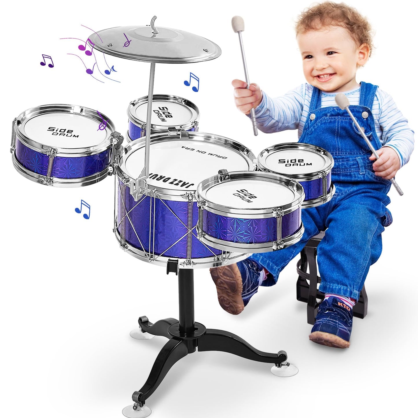 Tinylife Kids Drum Set, Toddlers Musical Toys Drum Kit With 5 Drums, Stool, Sticks And Cymbal Kids Musical Instruments Drum Set 