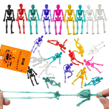 Joicee 24Pcs Halloween Stretchy Skeleton Toys, Assorted Color Stretchy Skull Squishy Toys For Party Favors, Happy Halloween Good