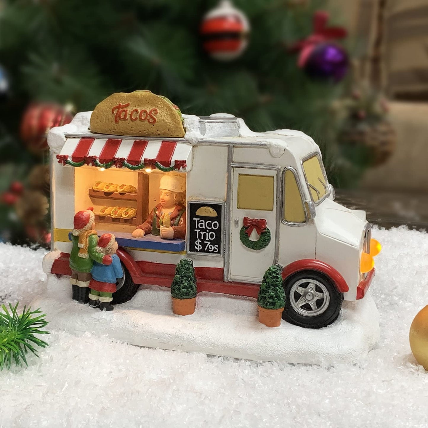 MOMENTS IN TIME LED Lighted Taco Truck Scene, Hand-Painted Resin Holiday Décor, Model NM-X10001