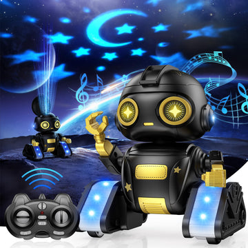 Baiwu Robot Toys For Kids,Rc Robot With Gesture Sensing & Led Eyes,Star Projector And Music,Boys & Girls Toys For 6+ Age(Black)