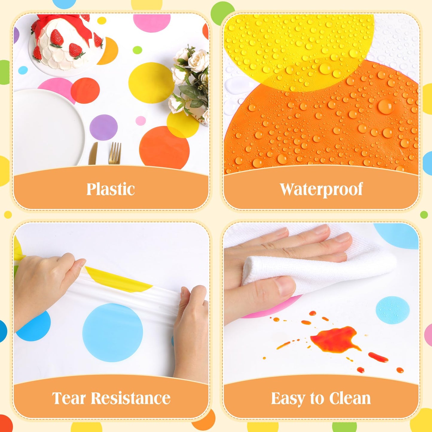 Oudain 1 Pcs Polka Dot Plastic Tablecloth 108 x 54 Inch Colorful Happy Birthday Table Cloth Decorations Rectangular Disposable W