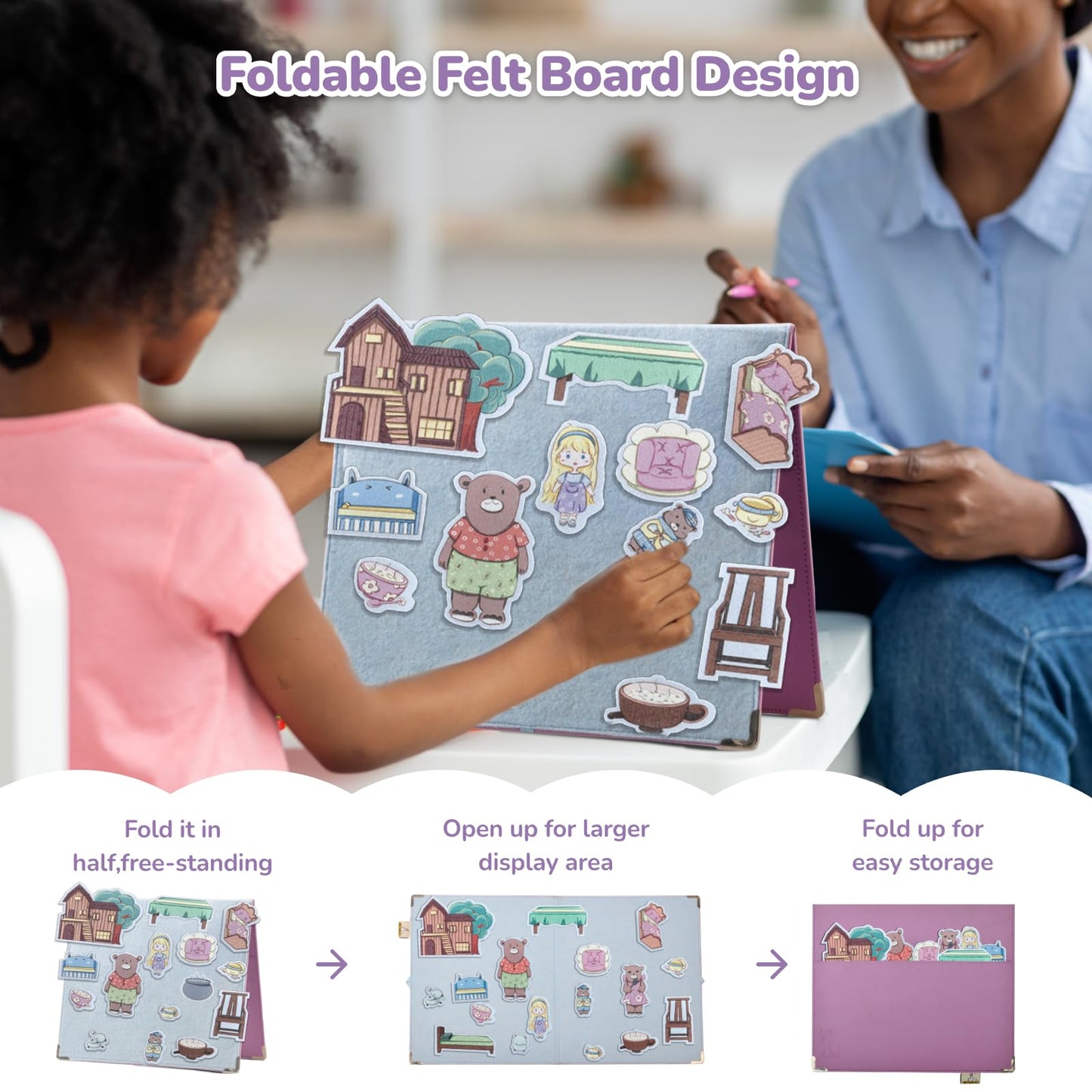 CHEFAN Felt Flannel Board Stories for Toddler,Goldilocks and The Three Bears,Preschool Felt Activities,Flannel Graphic