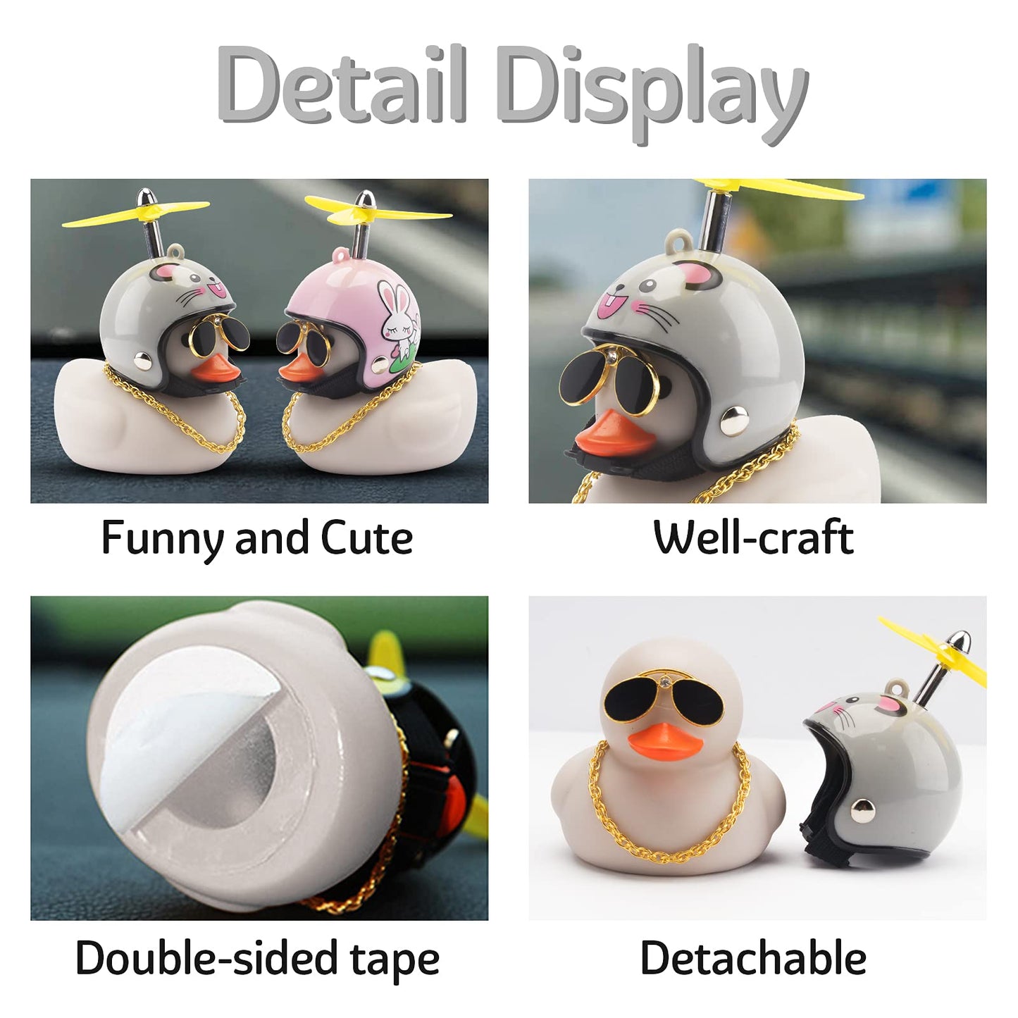 Wonuu Rubber Duck Toy Car Decoration Ornaments Dashboard Decorations Cool Glasses Duck With Propeller Helmet (Grey-Mouse)