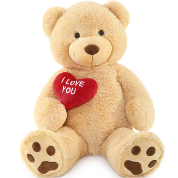 Beniny Red Heart Giant Teddy Bears, Brown Big Teddy Bear Stuffed Animals With Embroidered I Love You For Girlfriend, Large Valen