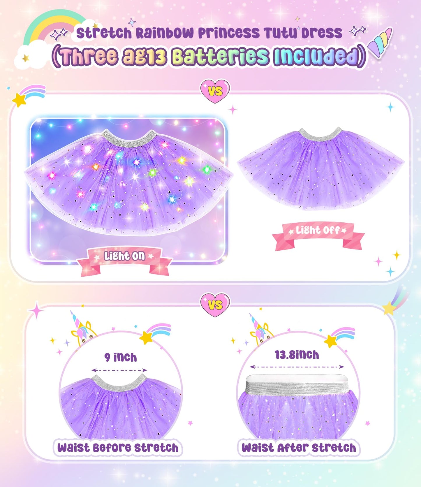 Dolnow Light Up Princess Dress Up Clothes For Little Girl, Princess Dresses Princess Cape Crown Toys For 3 4 5 6 Girls