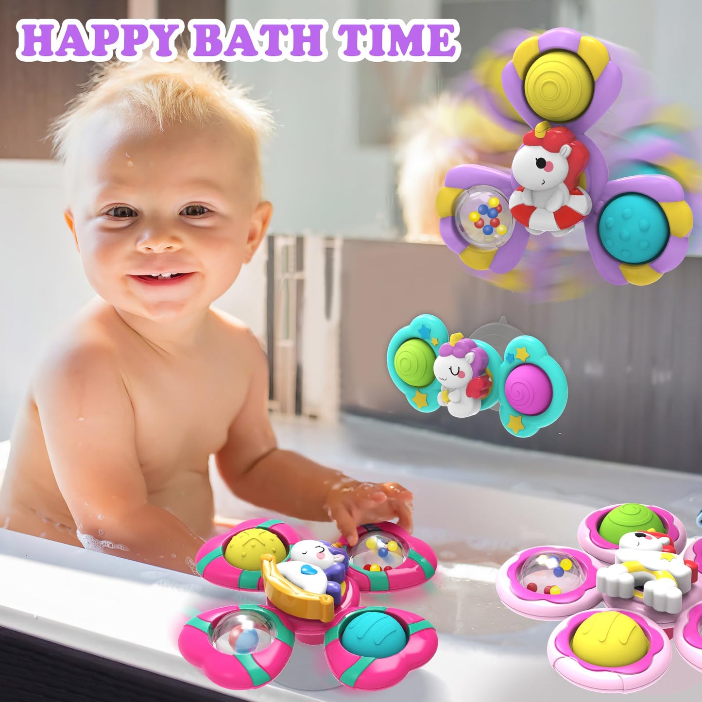 Fidget Spinner,1 2 Year Old Girl Boy Birthday Gifts,Baby Bath Toys For Kids Ages 1-3,Travel Toys For Toddlers,Suction Cup Spinne
