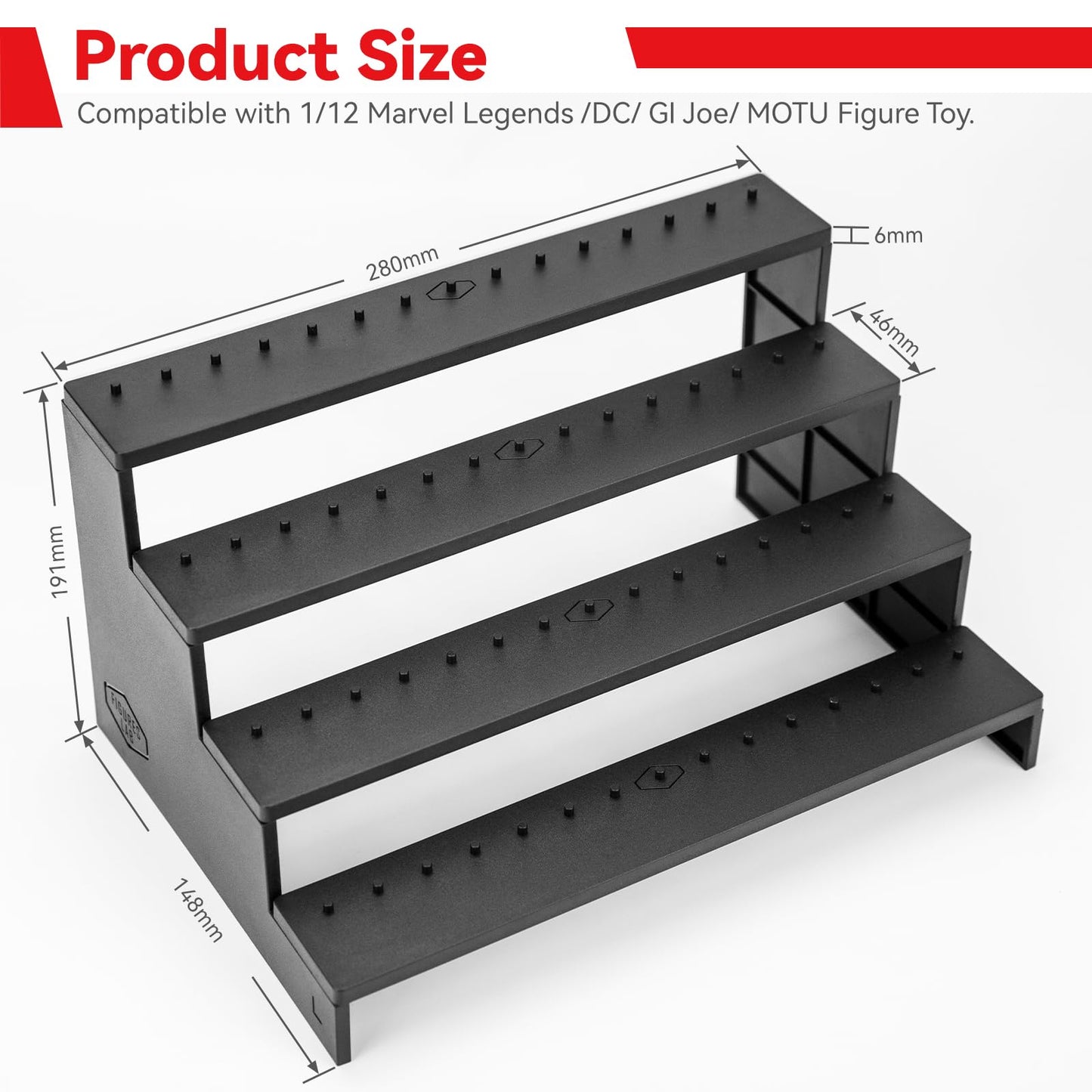 Sixpoints 6 Inch Action Figure Display Shelf With Peg,4 Tier Toy Collectibles Organizer, Compatible With 1/12 Marvel Legends /Dc