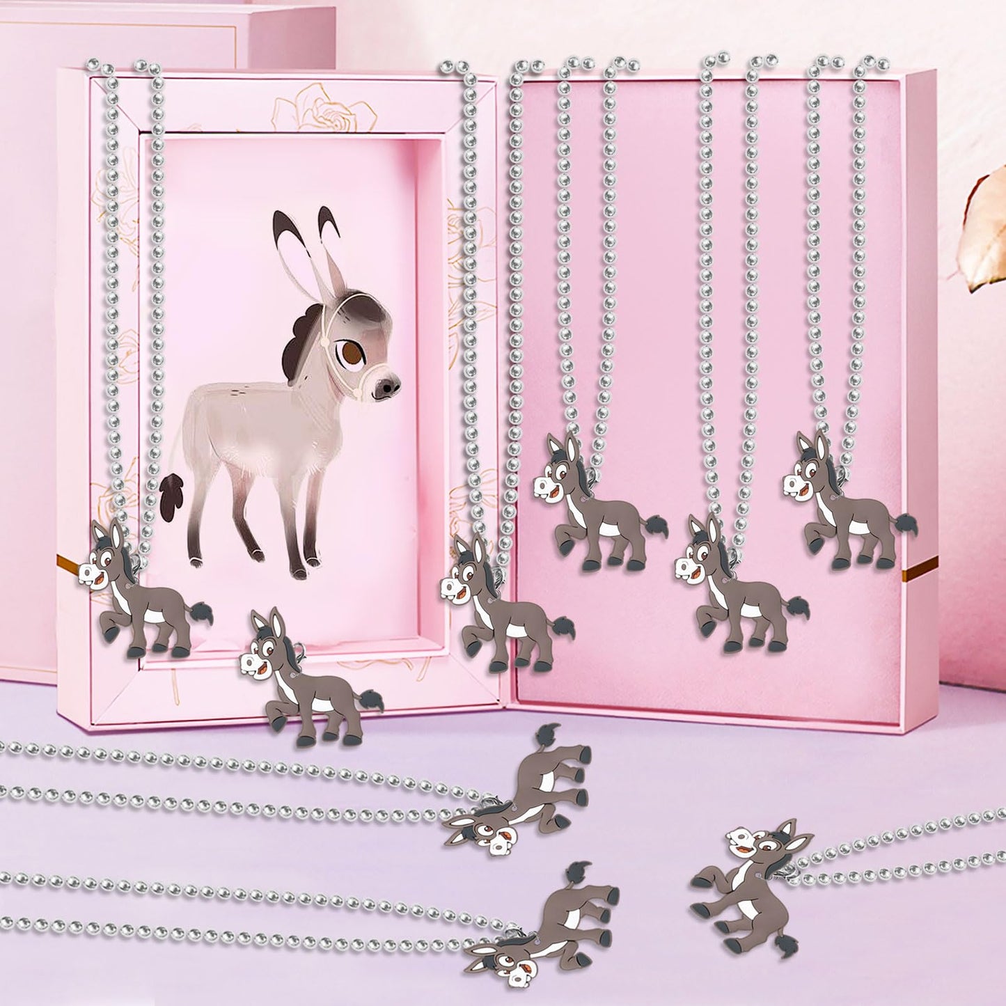 KeeStar 24 Pack Donkey Necklace Party Favors for Farm Animal Baby Shower, Barnyard Themed Party, Birthday, School Carnival Rewar