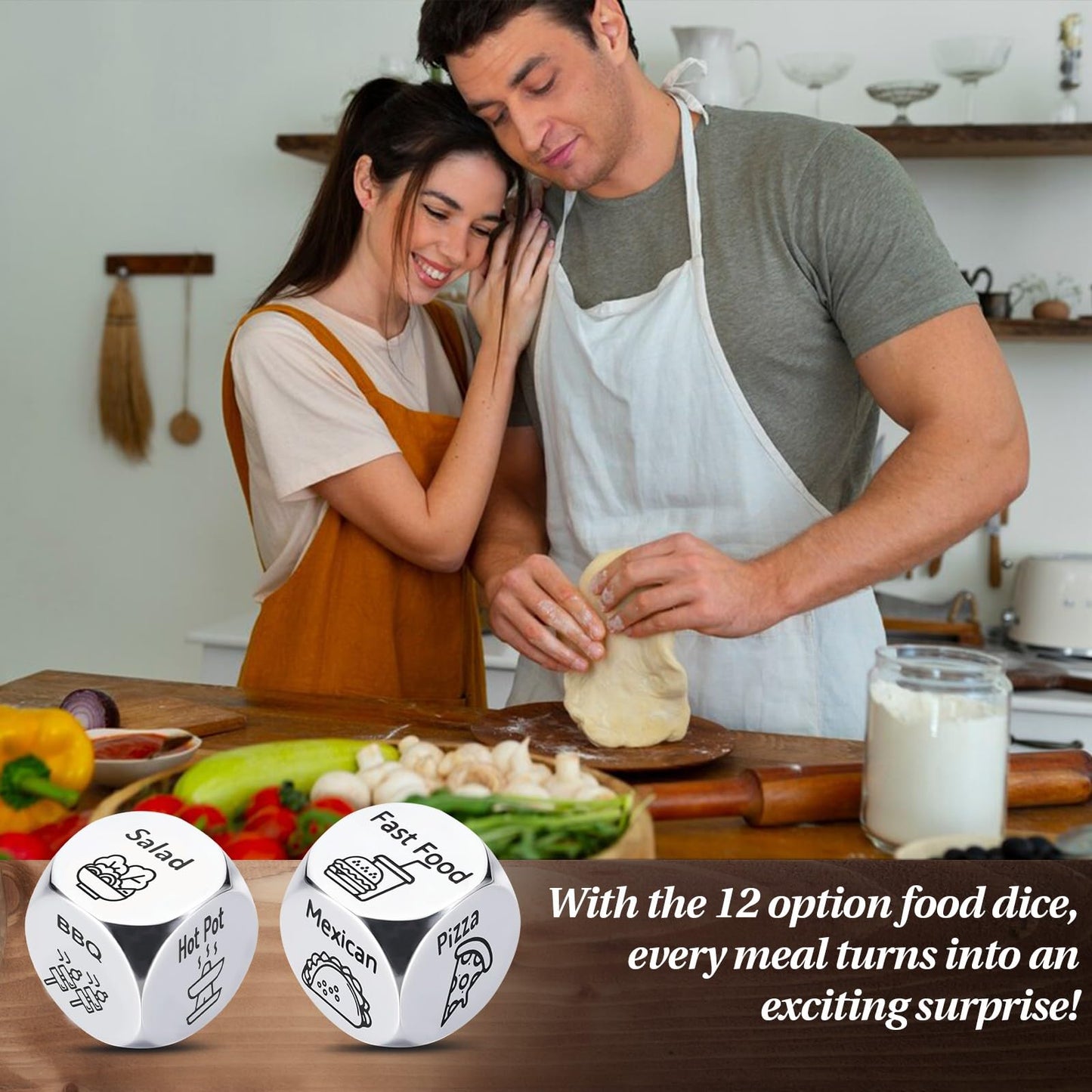 Aursy Stocking Stuffers for Women Men Adults, 2PCS Date Night Food Dice, Birthday Gifts for Him Her Couple Gifts for Boyfriend G