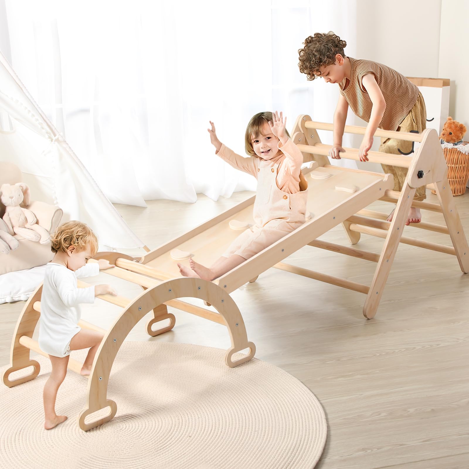 Jungledove 5 In 1 Wooden Climbing Toys For Toddlers - Foldable Climbing Triangle,Arch Climber, Climp Ramp - Montessori Toys For
