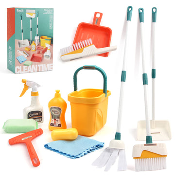 Jenilily Detachable Kids Cleaning Toy Set - Broom Dustpan Mop Brush Rag, Play Housekeeping Kit, Really Stem Toddler Clean Toys G