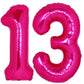 40 Inch Giant Hot Pink Number 13 Balloon, Helium Mylar Foil Number Balloons For Birthday Party, 13Th Birthday Decorations For Ki