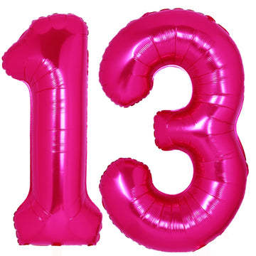 40 Inch Giant Hot Pink Number 13 Balloon, Helium Mylar Foil Number Balloons For Birthday Party, 13Th Birthday Decorations For Ki
