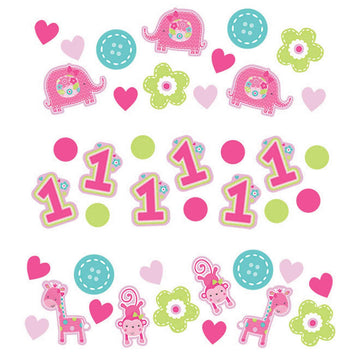 amscan One Wild Girl 1st Birthday Value Party Confetti, Small, Pink/Green/Blue