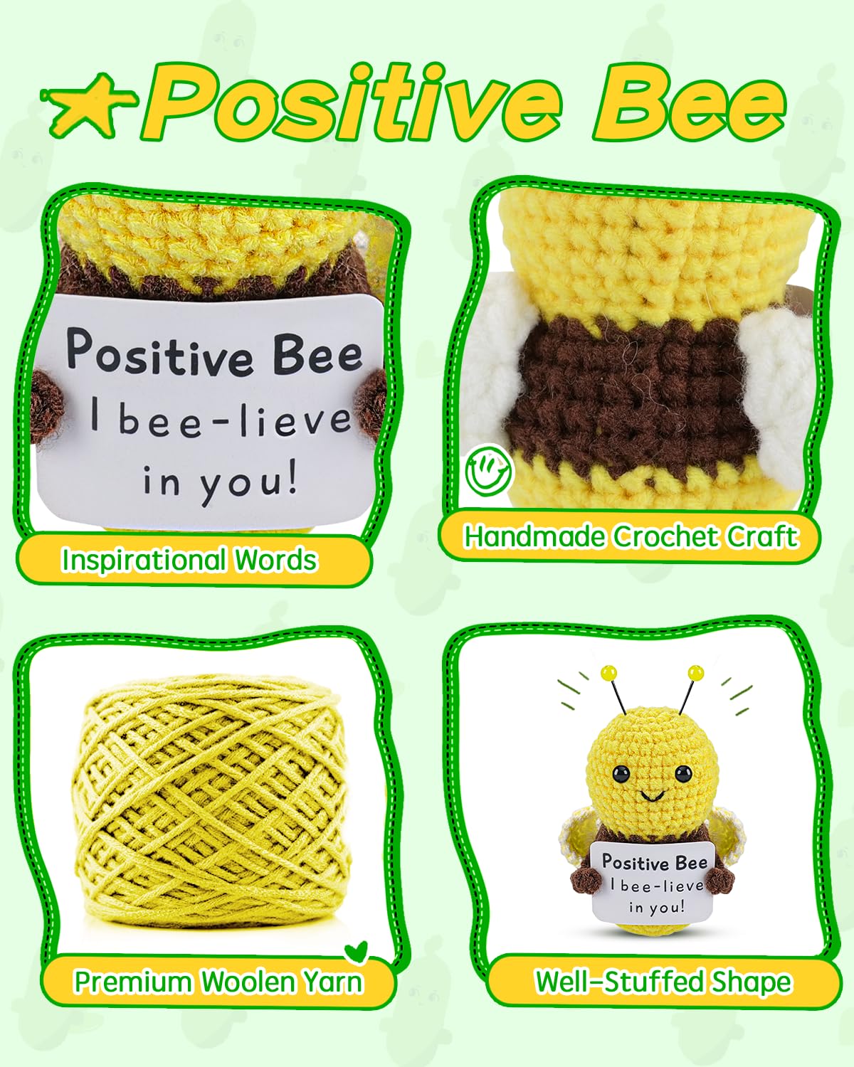 Jelutar Mini Funny Positive Potato, 3 Inch Knitted Doll With Positive Card For Cheer Up Gifts And Party Decorations, Cute Positive Potato Crochet Doll For Birthday Gifts (Positive Bee)