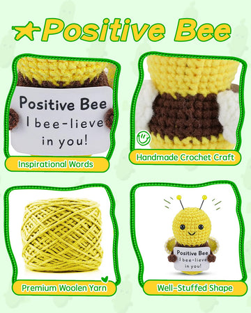 Jelutar Mini Funny Positive Potato, 3 Inch Knitted Doll With Positive Card For Cheer Up Gifts And Party Decorations, Cute Positive Potato Crochet Doll For Birthday Gifts (Positive Bee)