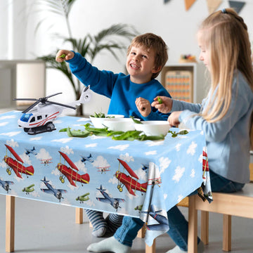 Grehumor 3Pcs Airplane Party Decorations Airplane Party Tablecloth Supplies Disposable Plastic Helicopter Blue Sky White Theme T
