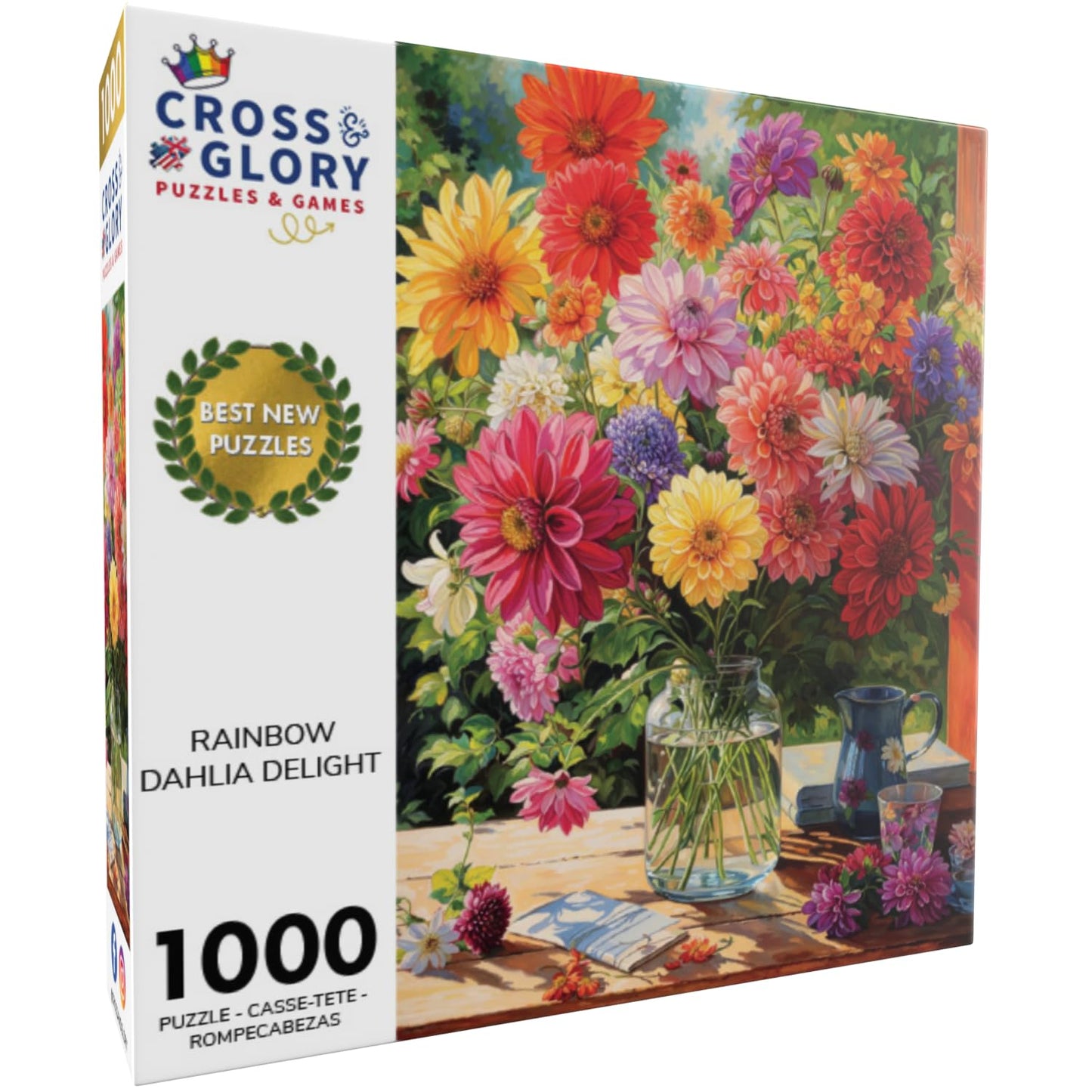 Cross & Glory - Rainbow Dahlia Delight - 1000 Piece Jigsaw Puzzle For Adults | Vibrant Flower Collection | Satin Finish | Challenging & Colorful Art