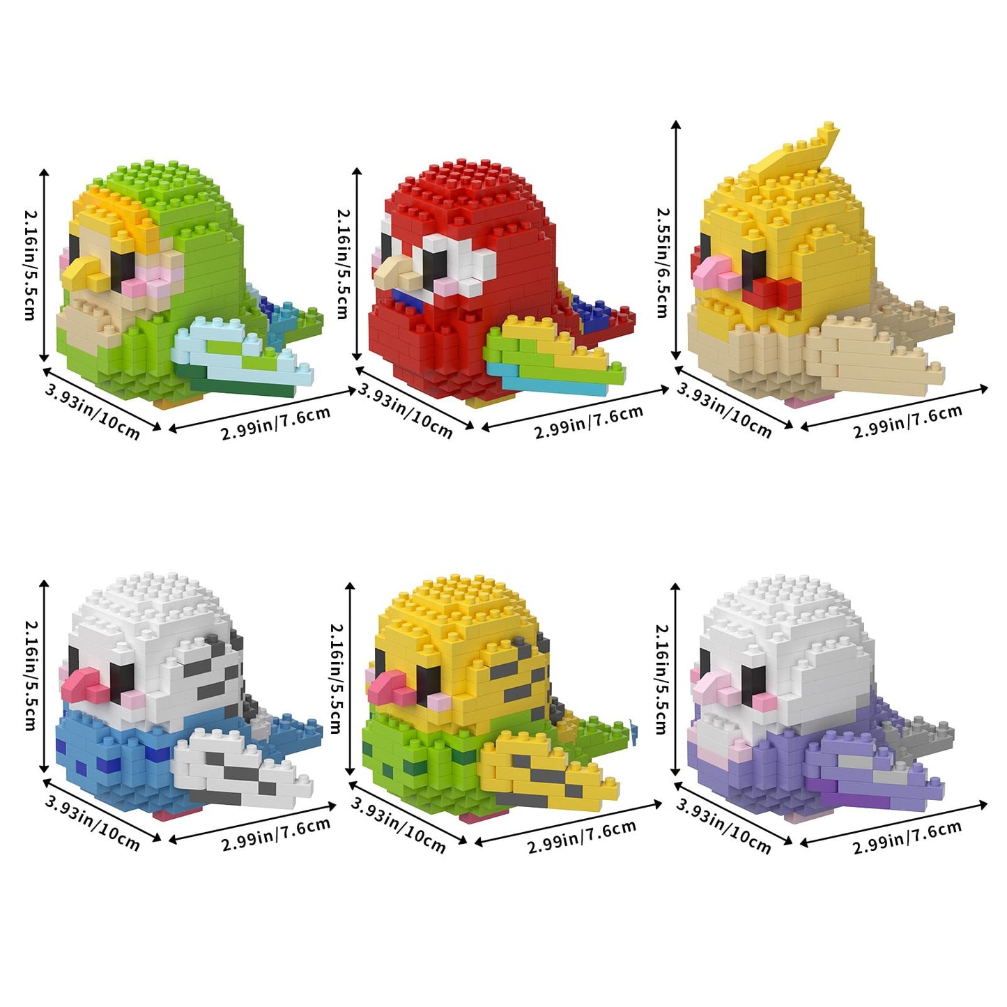 HJPLPXH Mini Building Blocks Set - Parrots Animal Kits, Small Multicolor Plastic, Model 8909, 6 Boxes Ideal Birthday Gift for Kids