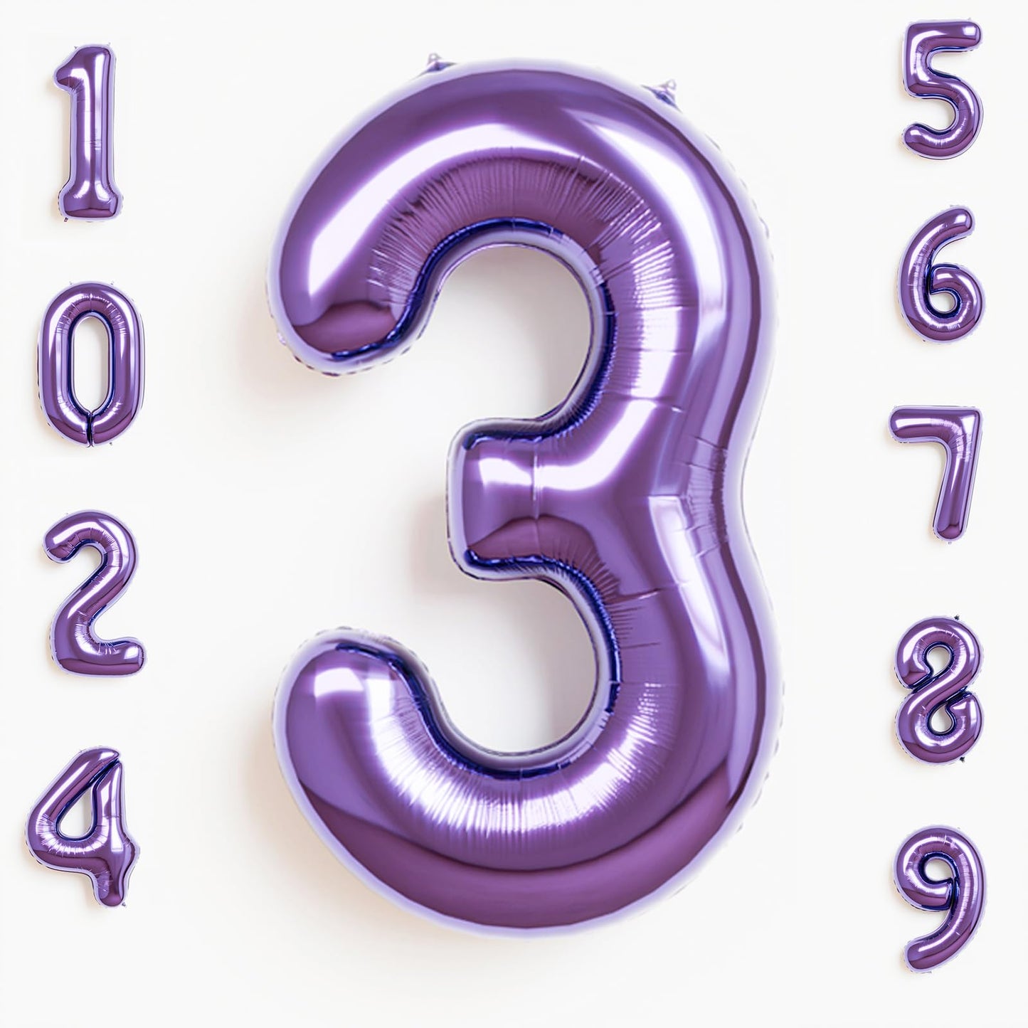 Rainbowq Party 3 Balloon Number 40 Inch For Boy Or Girl Big Purple 0-9 Foil Mylar Large 3 Number Balloon Happy 3Rd Birthday Part