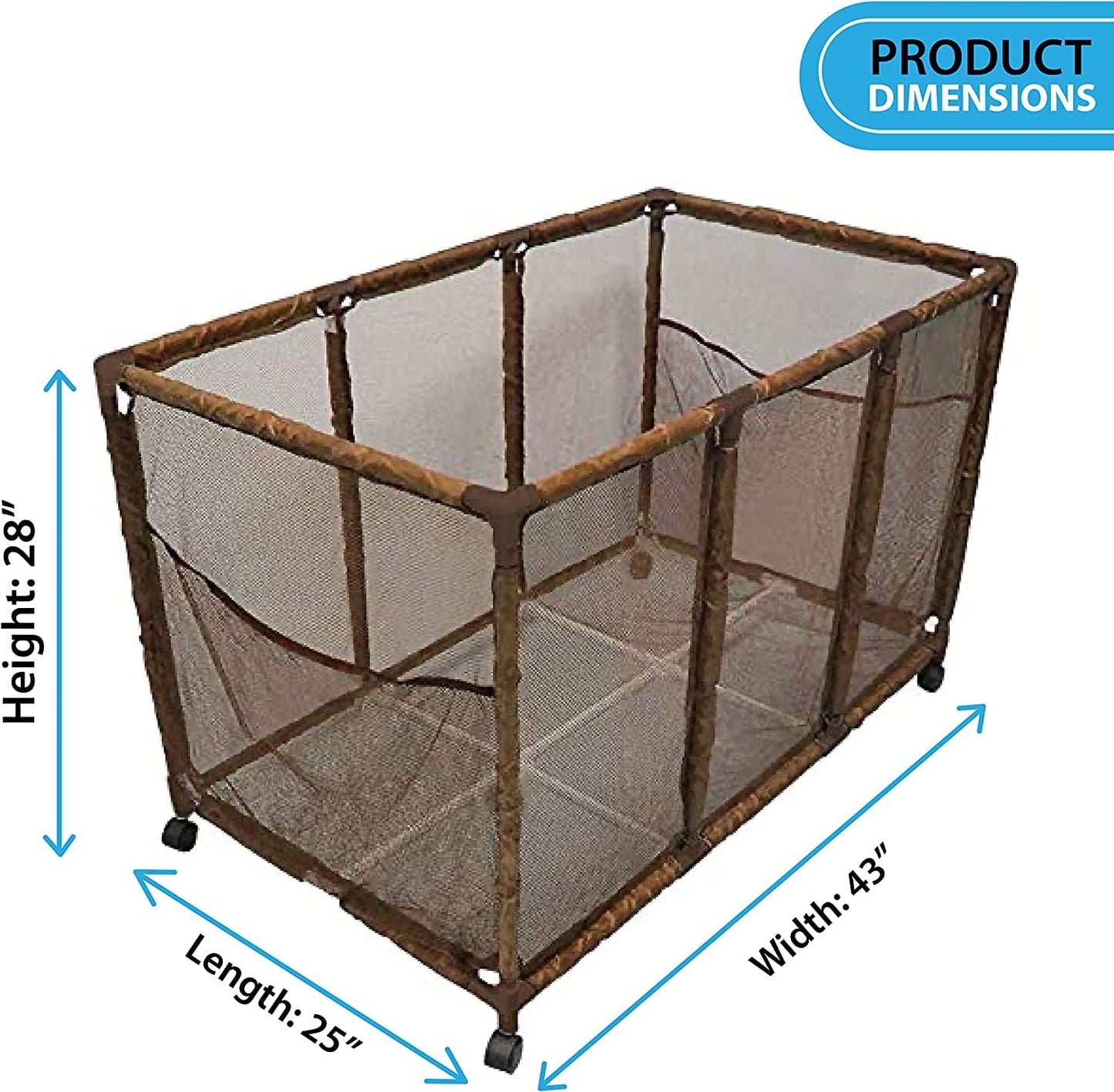 Pool Bins Pool Noodles Holder, Toys, Balls, Floats and Equipment Mesh Rolling Storage Organizer Bin, Kids Height, Large (25'' L