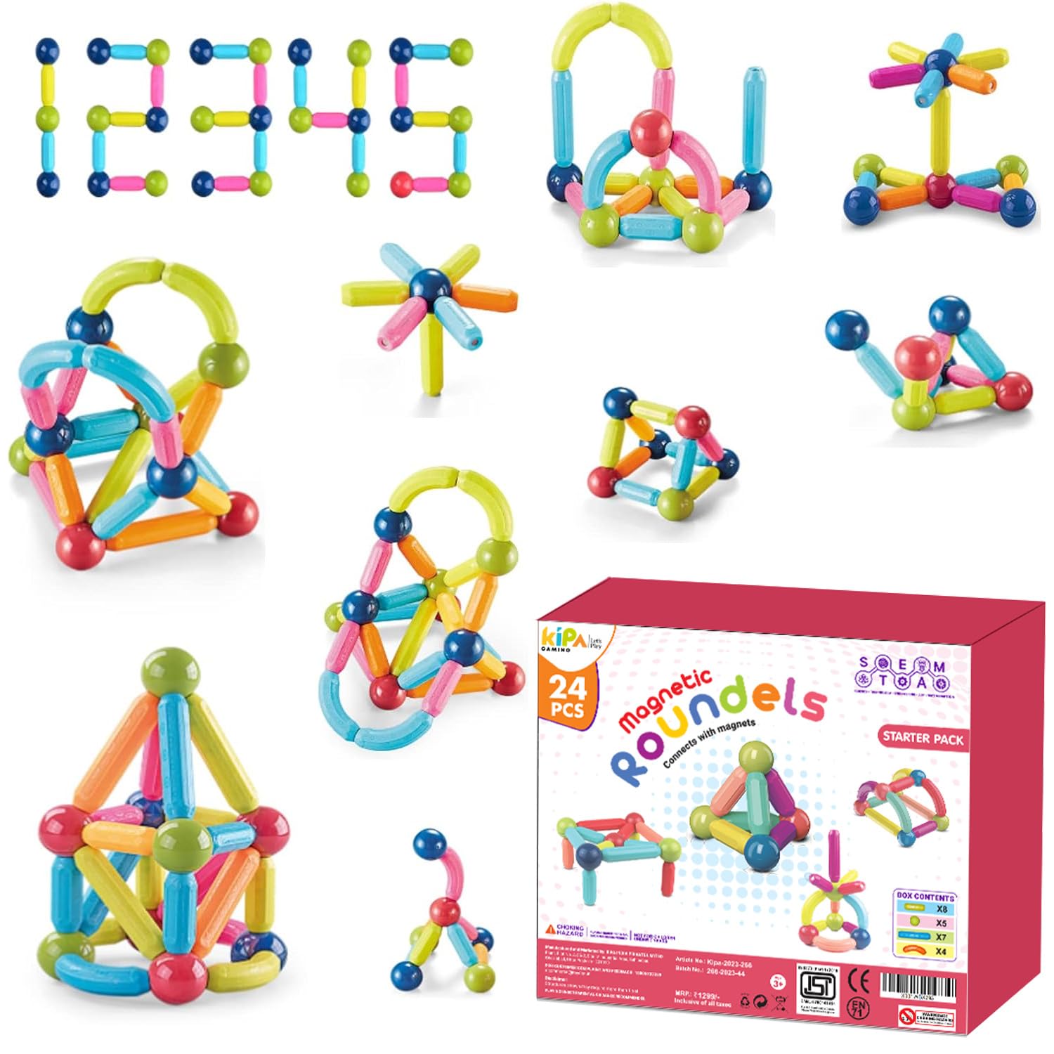 Kipa Gaming Magplay Roundel | 26Piece Magnetic Sticks And Blocks Building Set  Educational Stem Toy For Toddlers (3+ Years)  