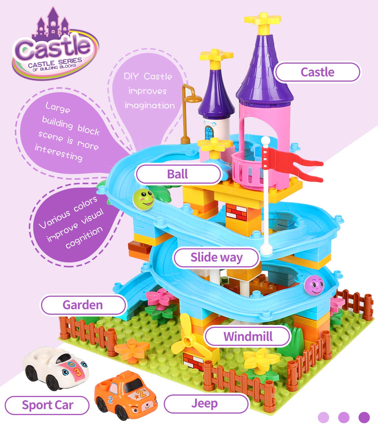 Marble Run Toy Building Sets, 86Pcs Castle Building Duplos For Age 3+, Marbles Track Building Toys, Large Building Bricks Race Track Stem Educational Toys For Toddler Boy Girl Birthday Toys Gifts