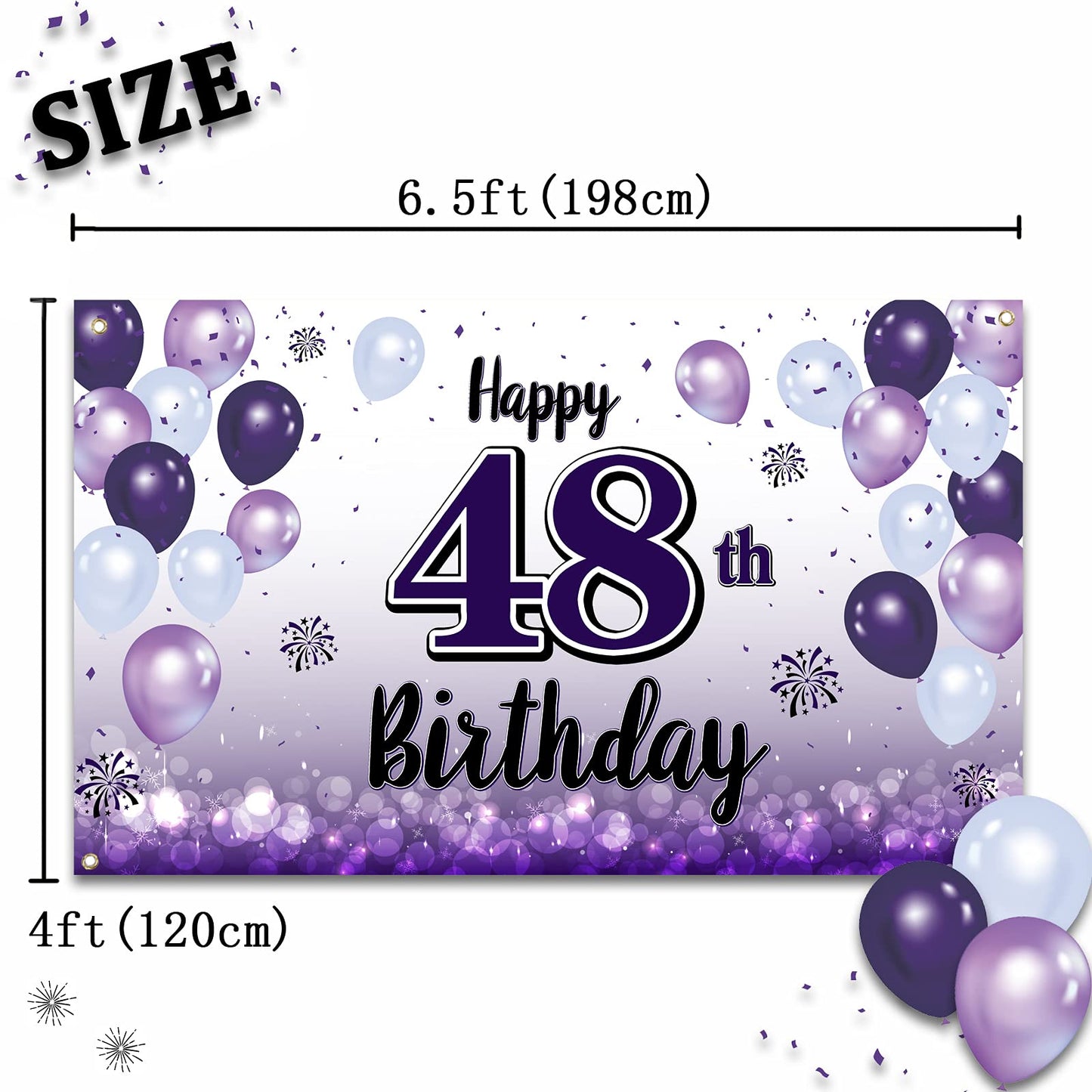 LASKYER Happy 48th Birthday Decorations,48th Purple Balloon Large Birthday Banner Backdrop Sign,48 Years Old Bday Party Supplies