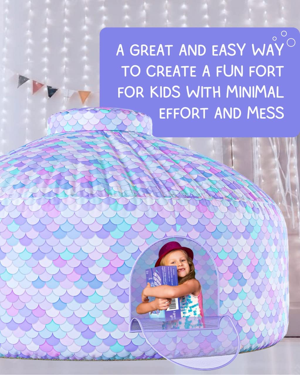 Skywin Inflatable Air Tent Fort for Kids - Large Mermaid Playhouse with Door, Purple, Polyester, Easy Setup and Storage