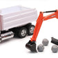 Peterbilt Dump Truck Kubota'' Orange And White With Kubota Svl95-2S Compact Track Loader Orange And Black And Boulders Set Of 2