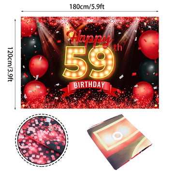 Happy 59Th Birthday Banner Backdrop Red And Black 59 Years Old Background Bday Decorations For Women Men Photography Party Supplies Glitter