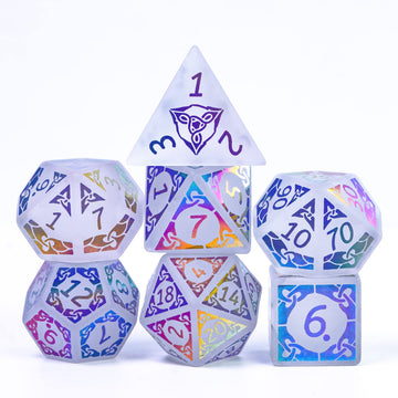 UDIXI Gemstone Dice Set D&D 7 Piece White Crystal Stone DND Dice with Gift Case, Polyhedral Dice for Dungeons and Dragons MTG Ta