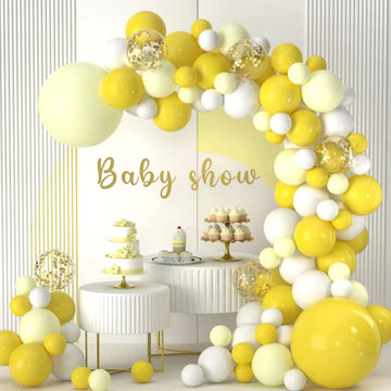 Yellow Balloons Garland Kit, 102Pcs Pastel Yellow White Gold Confetti Balloons With 18 + 12 + 10 + 5 Inch For Sunflower Honey Be
