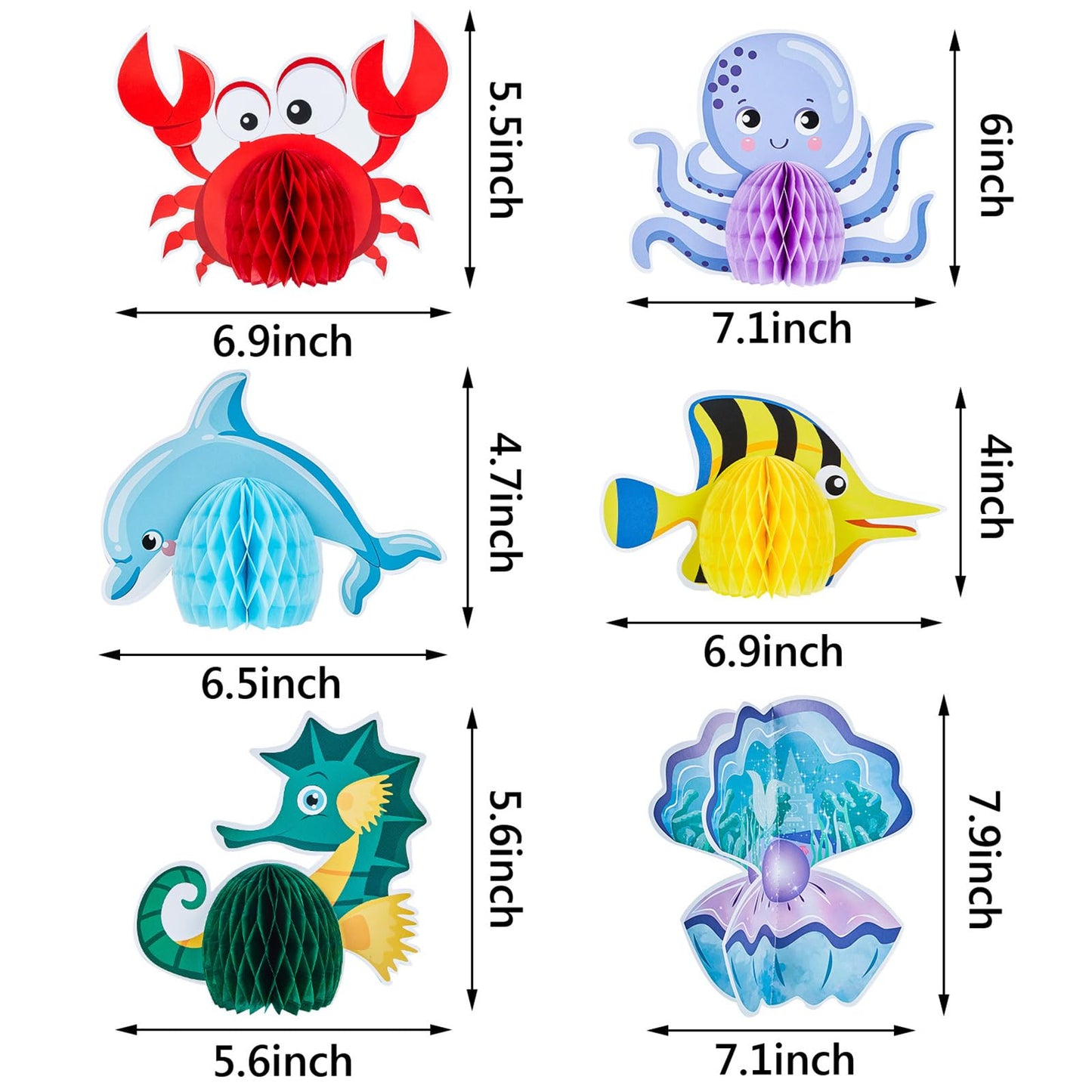 12 Pieces Under The Sea Party Decorations Ocean Sea Animal Honeycomb Centerpiece Ocean Themed Party Table Decoration Fish Sea Cr