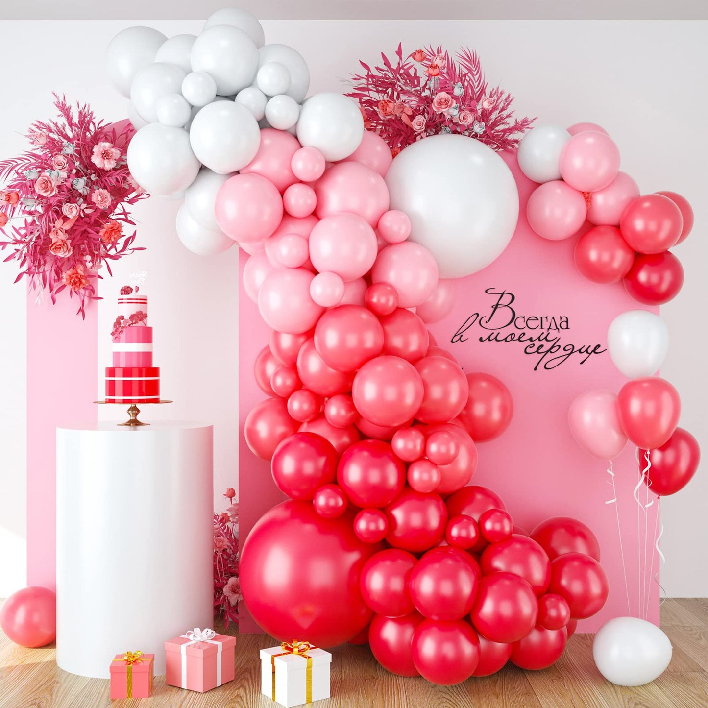 Red Pink Balloon Arch, Red Pink Balloon Garland Kit with White Pink Macaron Red and Red Balloons, Red Pink Balloon Garland for B